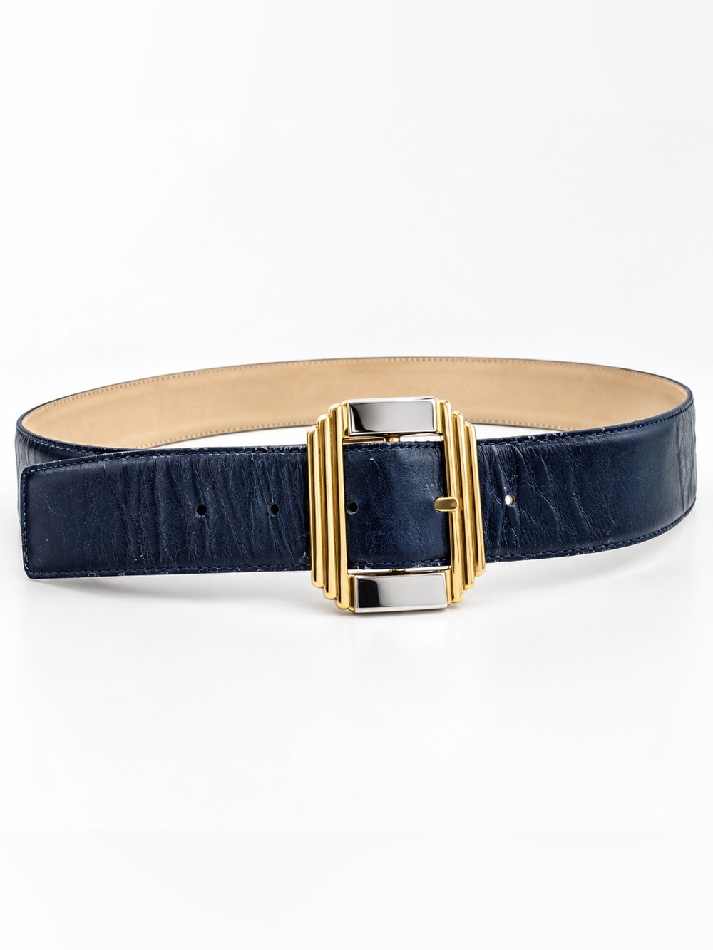 HTF Vintage 1987 Liz Claiborne Navy Leather Mixed Metal Statement Belt